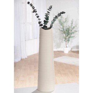Cremefarbene, matte Keramik Bodenvase Morsum, 56 cm hoch, mit Eukalyptuszweigen. Ideal für Wohnzimmer & Flur.