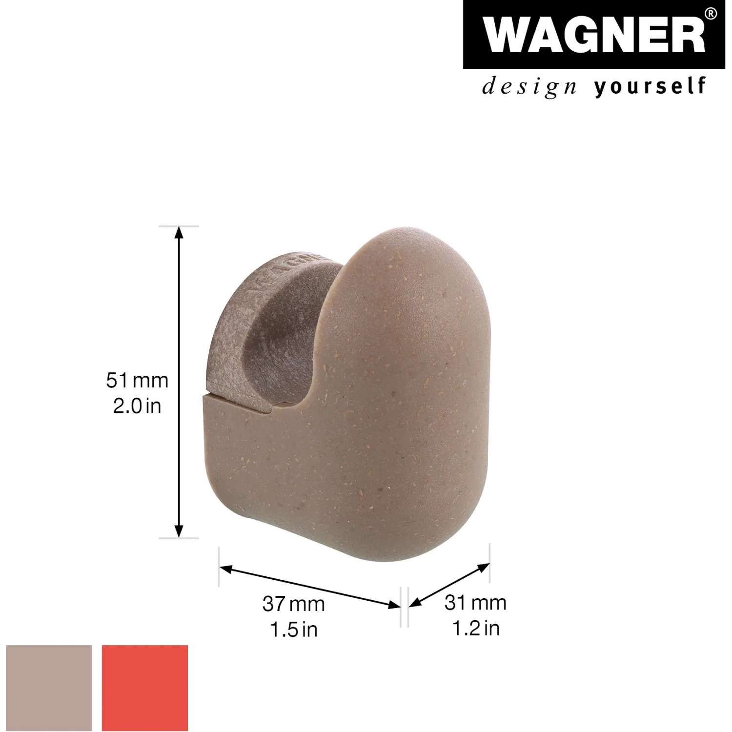 Wagner Wandhaken Set Pill, taupe-korallenrot, 4 Stück. Wandhaken aus Kunststoff mit abgerundeter Form.