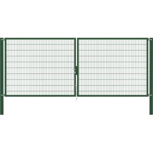 Grünes Doppeltor Flexo Plus 500x200 cm mit Pfosten für Gartenzäune.
