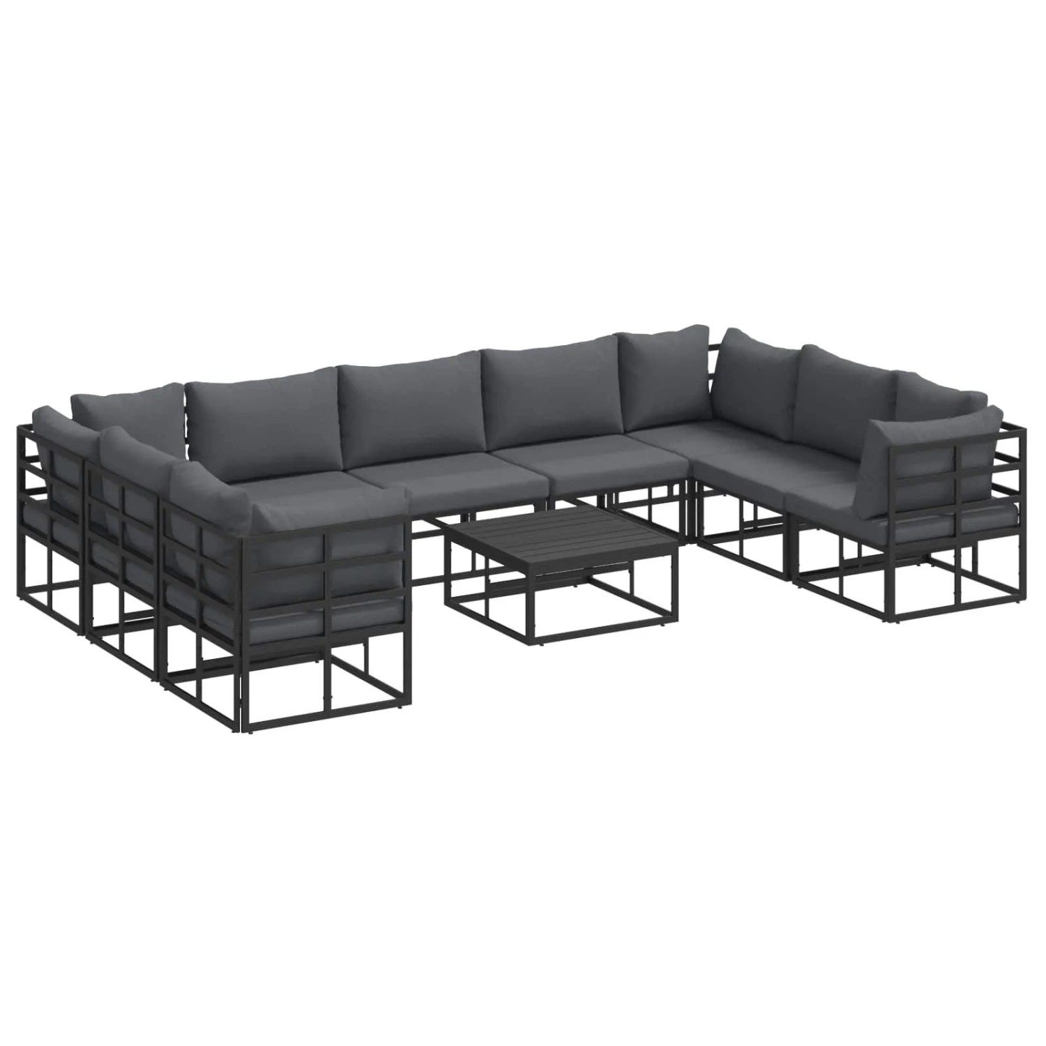 vidaXL Gartensofa-Set mit Kissen 10 Stk Schwarz Aluminium 3378905