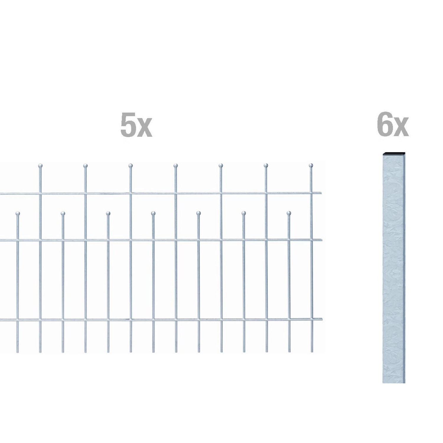 Metallzaun Grund-Set Madrid, verzinkt, zum Aufschrauben, bestehend aus Zaunfeldern und Pfosten.