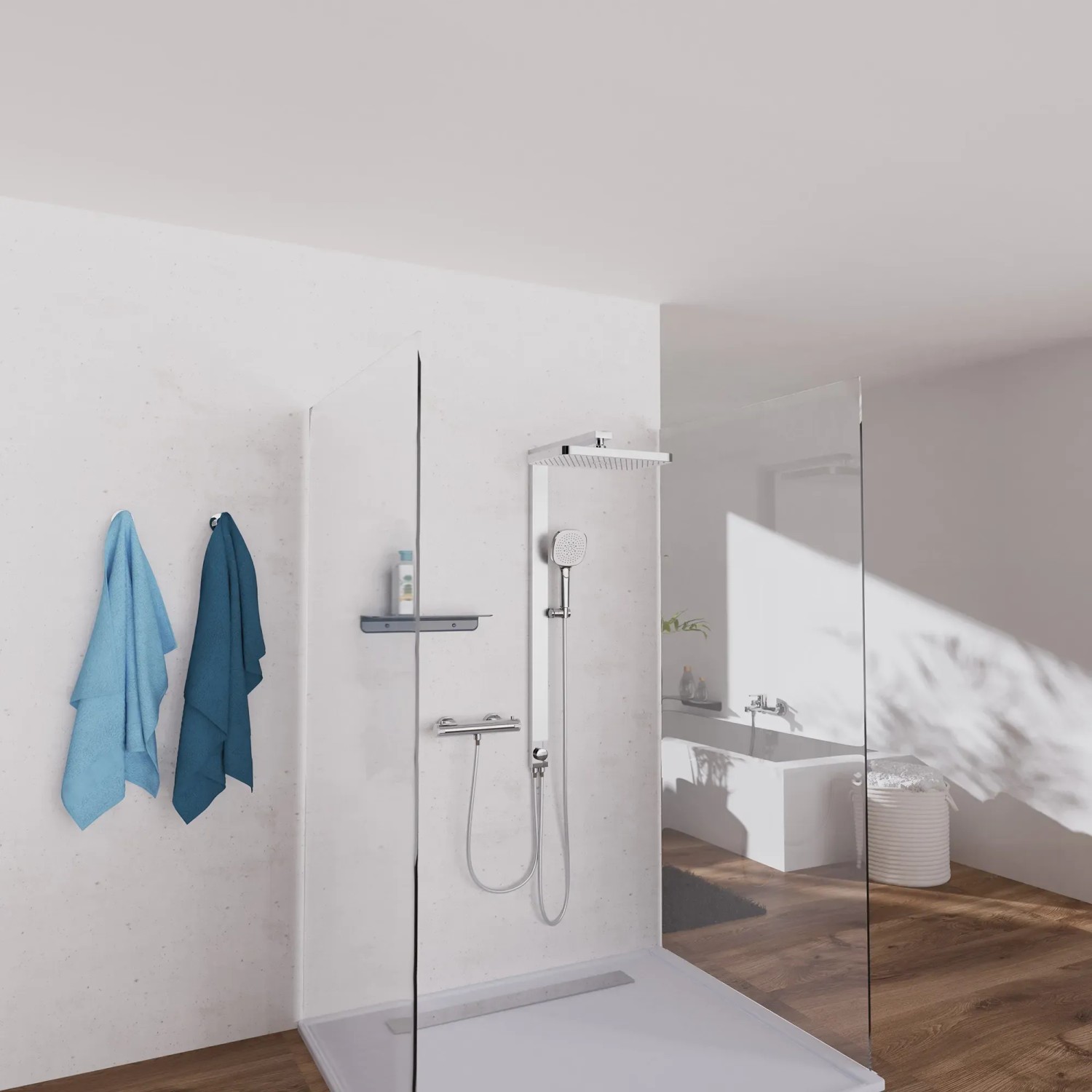Schütte La Palma Überkopfbrause-Set in Chrom/Weiß im modernen Badezimmer.