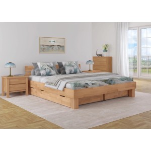 Bett mit zweiteiligem Bettkasten aus massiver Buche, Modell BS32, für zusätzlichen Stauraum.