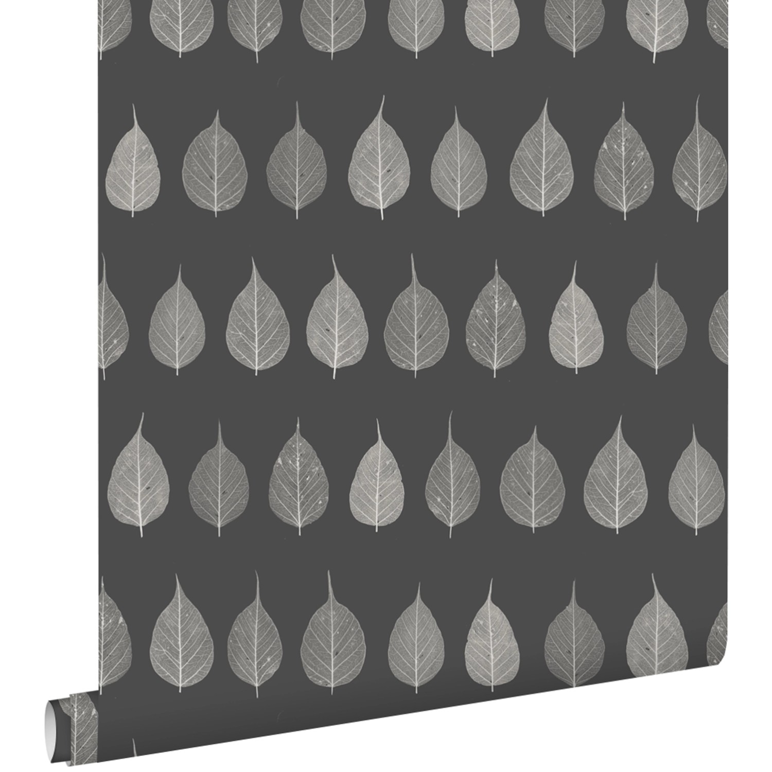 ESTAhome Tapete Skelettblätter Schwarz und Braun und Antrazitgrau 53 cm x 1 günstig online kaufen