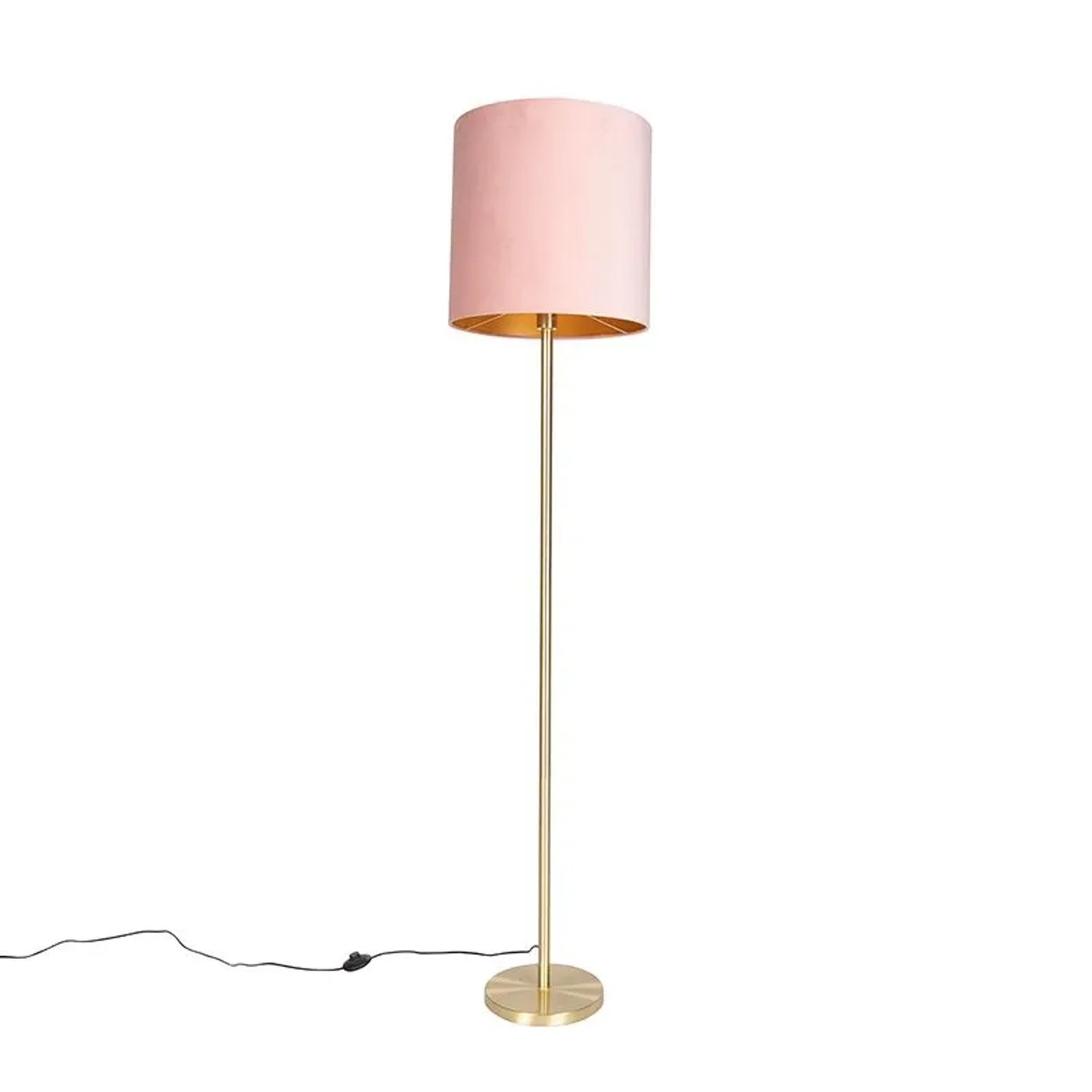 QAZQA Romantische Stehlampe Messing mit Rosa Schirm 40 cm Simplo
