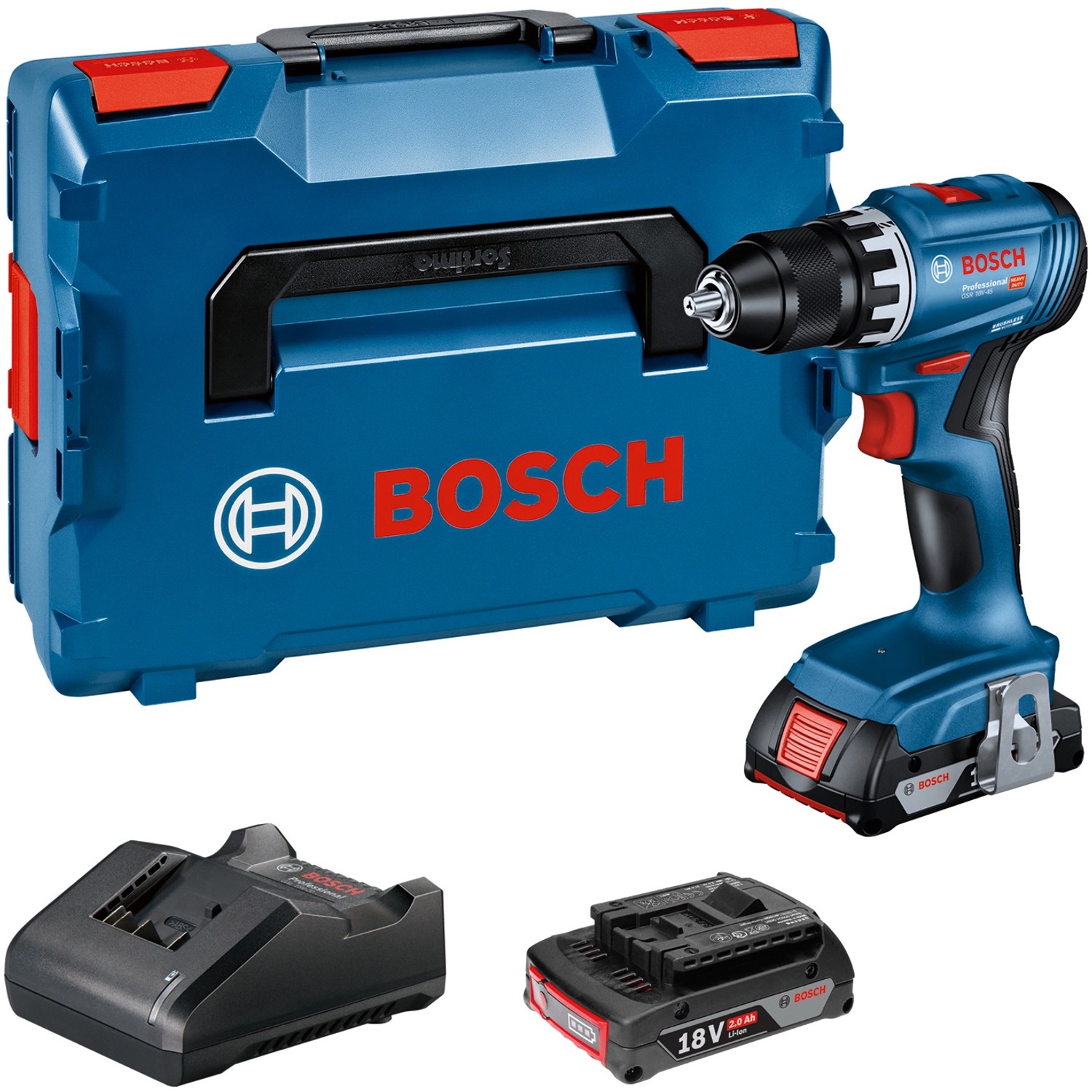 Bosch Professional Akku-Bohrschrauber GSR 18V-45 mit 2 x 2.0 Ah & GAL in L-Boxx