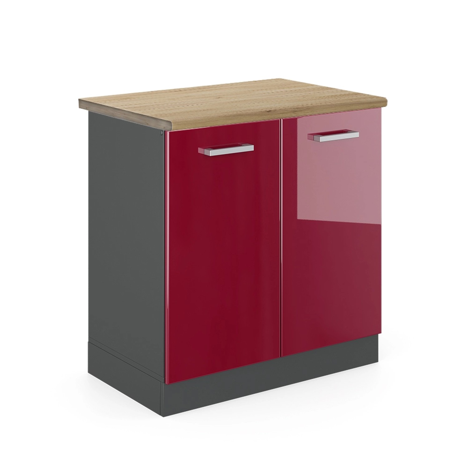Vicco Spülenunterschrank R-Line Bordeaux Hochglanz/Anthrazit 80 cm AP Eiche