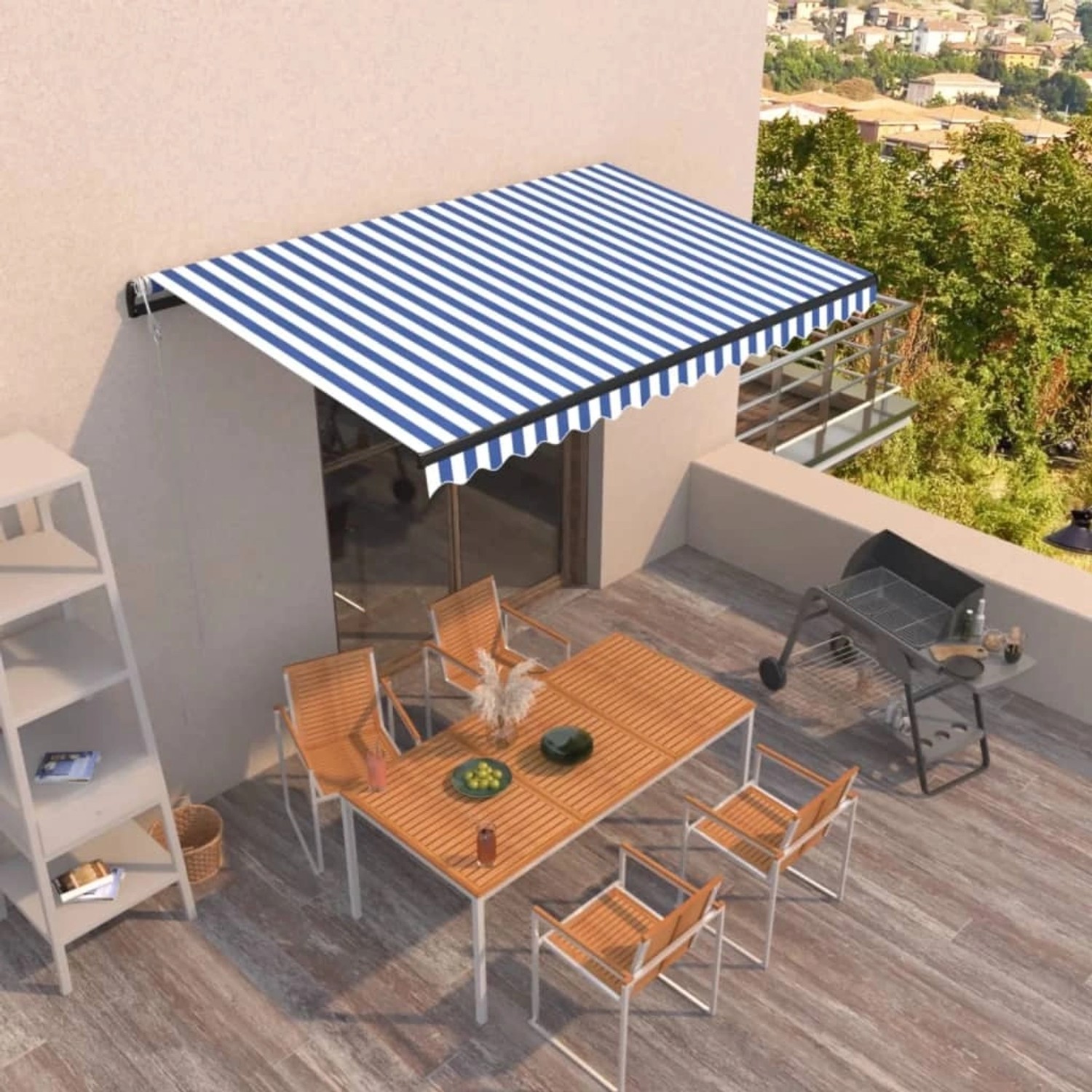 furnicato Markise Automatisch Einziehbar 400x350 cm Blau und Weiß günstig online kaufen