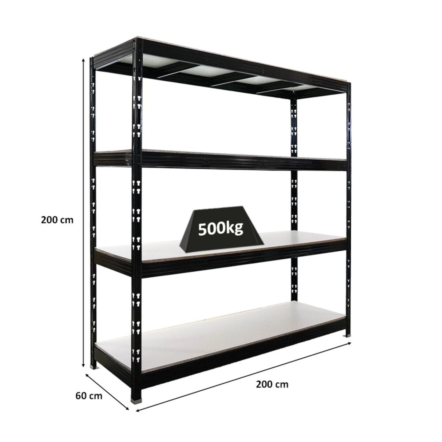 PROREGAL Profi Schwerlastregal Rhino HxBxT 200x200x60cm 4 Melamin-Ebenen 16mm Fachlast 500kg Schwarz Stecksystem Lagerregal Steckregal_3