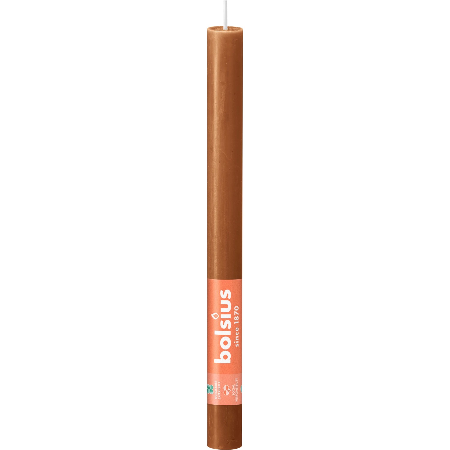 Bolsius Stabkerze Rustik Shine, gewürzbraun, 27 cm hoch. Dekorative Haushaltskerze für stimmungsvolles Licht.