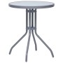 Silbernes Bistro-Tisch aus Aluminium und Glas, Teil des 3-tlg. Gartenmöbel Sets.