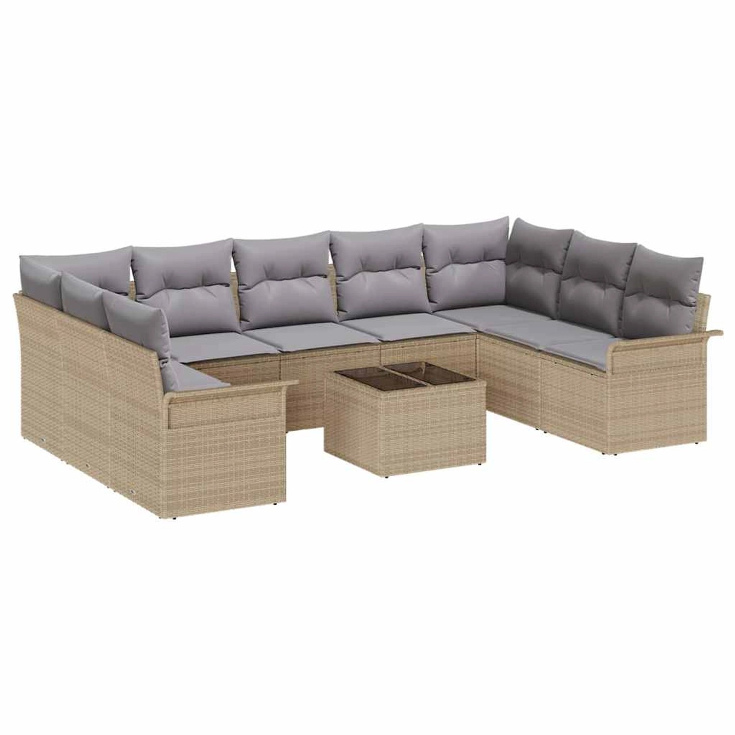 vidaXL Garten-Sofa-Set mit Kissen 10-Tlg Beige Poly Rattan 3345530 günstig online kaufen