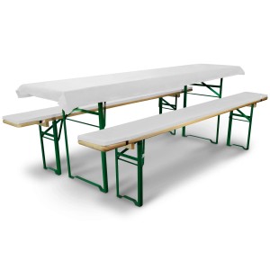 Beautissu Comfort XS Bierzeltgarnitur-Hussen, 3-teilig, weiß: Tischdecke und Bankauflagen.