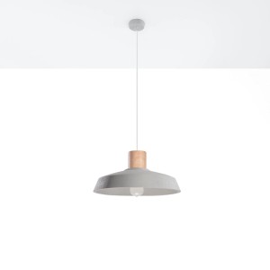 Graue Sollux Lighting Hängeleuchte Afra mit Holzdetail, ideal für Wohnzimmer und Küche.