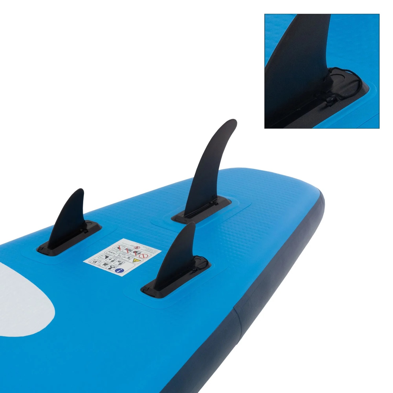 Blaues ECD Germany Stand Up Paddle Board Makani mit drei Finnen für Stabilität.