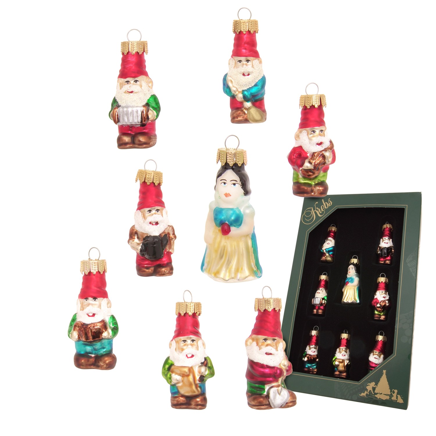 Krebs Glas Lauscha Weihnachtsornamente Miniaturen Schneewitchen 8-tlg. 3cm