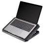 Schwarzer, neigbarer Hama Laptop-Kühler mit 2 Lüftern unter einem Laptop.