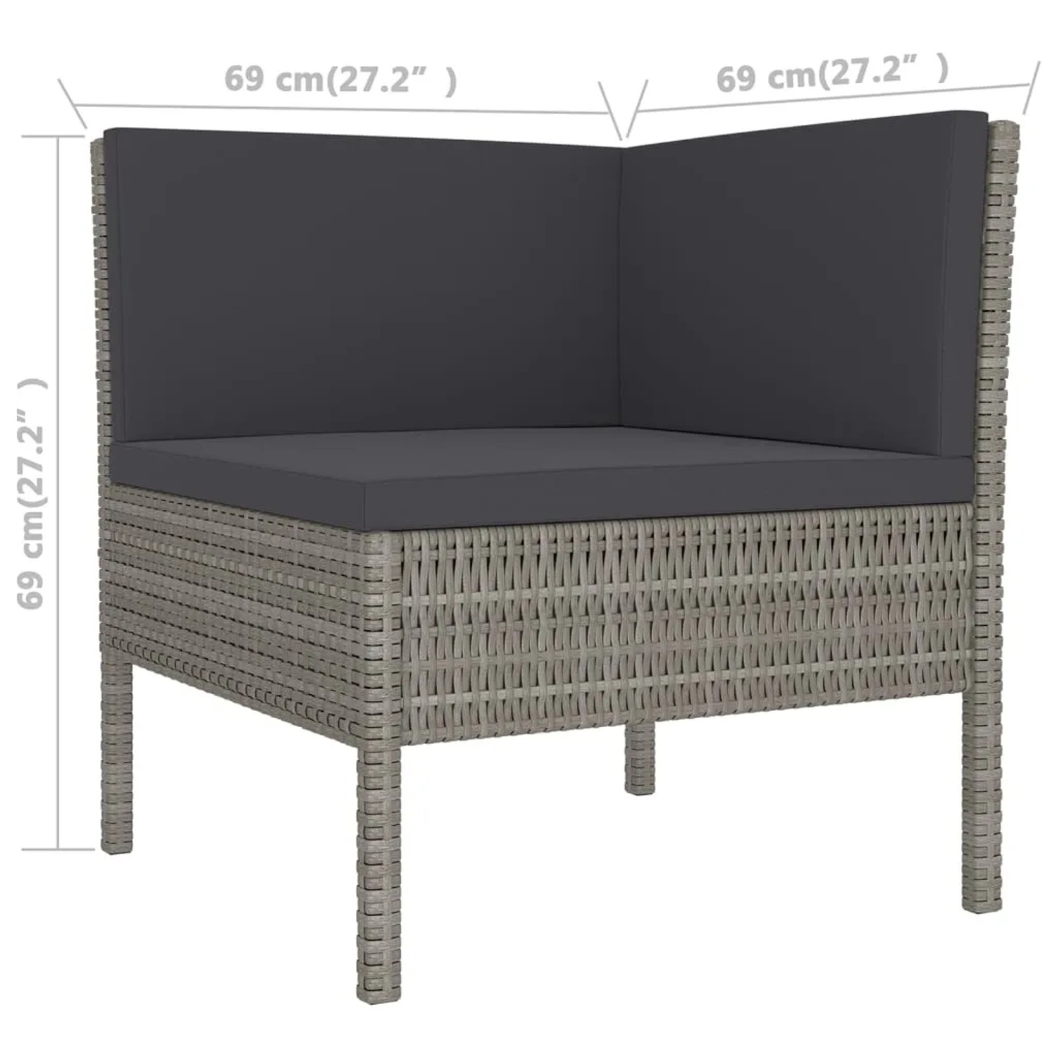 Graues vidaXL Garten Lounge Set Eckteil mit anthrazitfarbenen Auflagen aus Polyrattan.