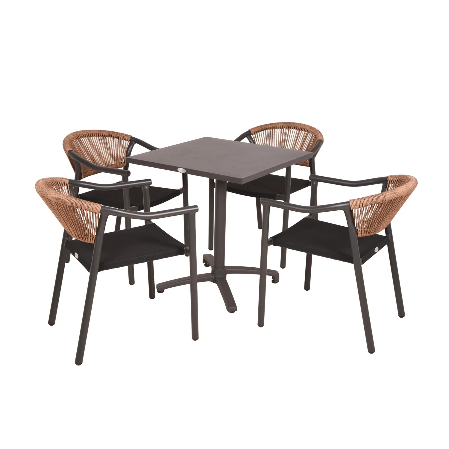 DELUKE Bistro-Set WILMO 5-tlg. 1x Klapptisch 4x Stapelstuhl Braun Rattan Balkonset Gartenmöbel-Set Bistrotisch mit 4 Stühlen Outdoor Sitzgruppe