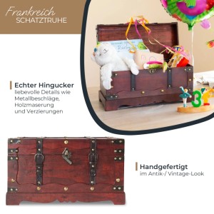 HMF 6400-150 Schatztruhe Schatzkiste Holztruhe Schloss 50 x 25 x 28 cm Frankreich