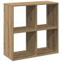 Quadratisches Raumteiler-Bücherregal in Artisan-Eiche mit 4 offenen Fächern aus Holzwerkstoff.