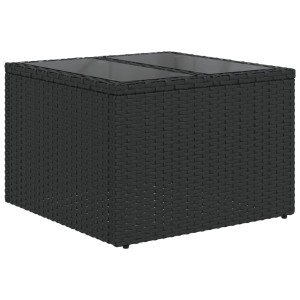 Schwarzer vidaXL Gartentisch mit Glasplatte, Poly Rattan, 55x55x37 cm.