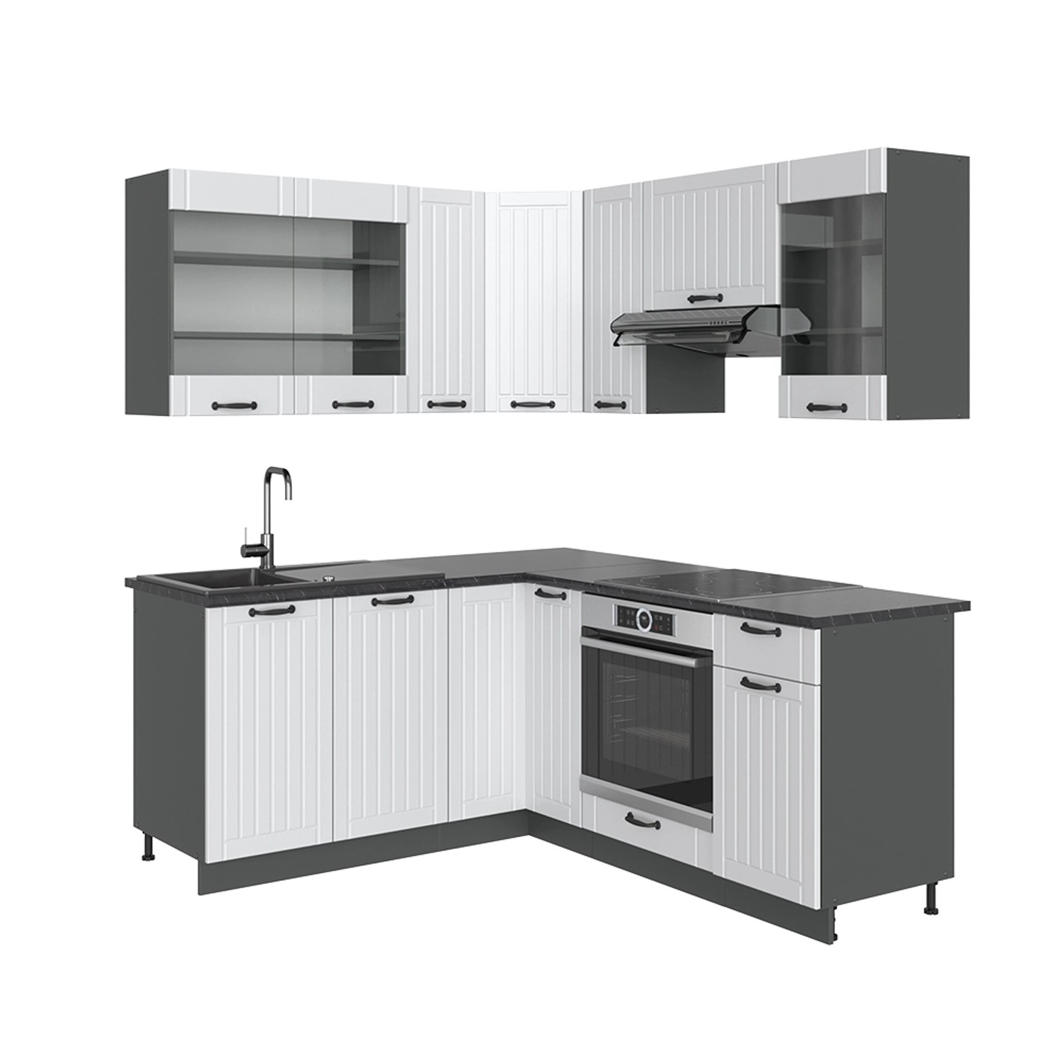 Vicco Fame-Line Eckküche Weiß Landhaus/Anthrazit 160 x 190 cm AP Anthrazit günstig online kaufen