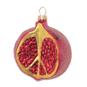Rotes Krebs Glas Lauscha Weihnachtsornament Granatapfel, 6cm Christbaumkugel mit Glitzer.
