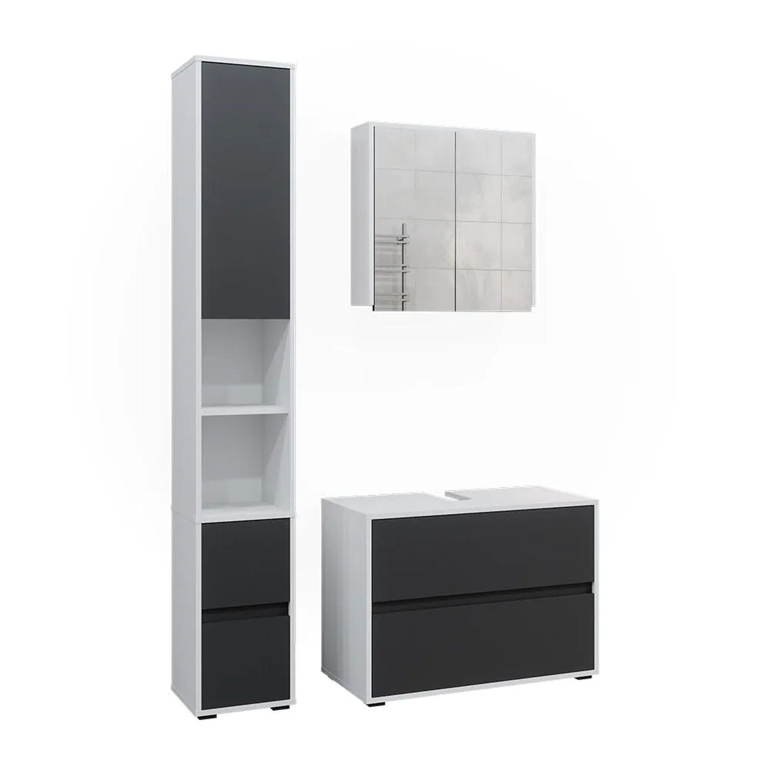 Vicco Badmöbel-Set Maltin Weiß/Anthrazit 80 x 58 3-teilig