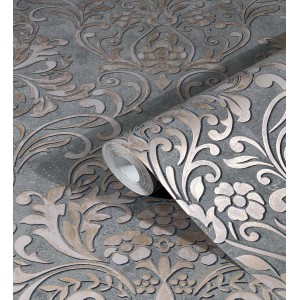 Graue Marburg Vliestapete City Glam Ornamental mit floralem Muster als Rollenware.