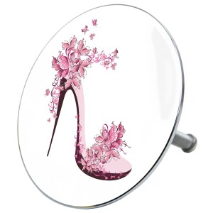Sanilo Badewannenstöpsel mit Schuh-Motiv und rosa Schmetterlingen.