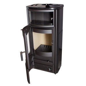 Hark Kaminofen Opera-B Meteorschwarz, 7 kW, mit offener Tür. Kamin für Holz, Kohle & Briketts.