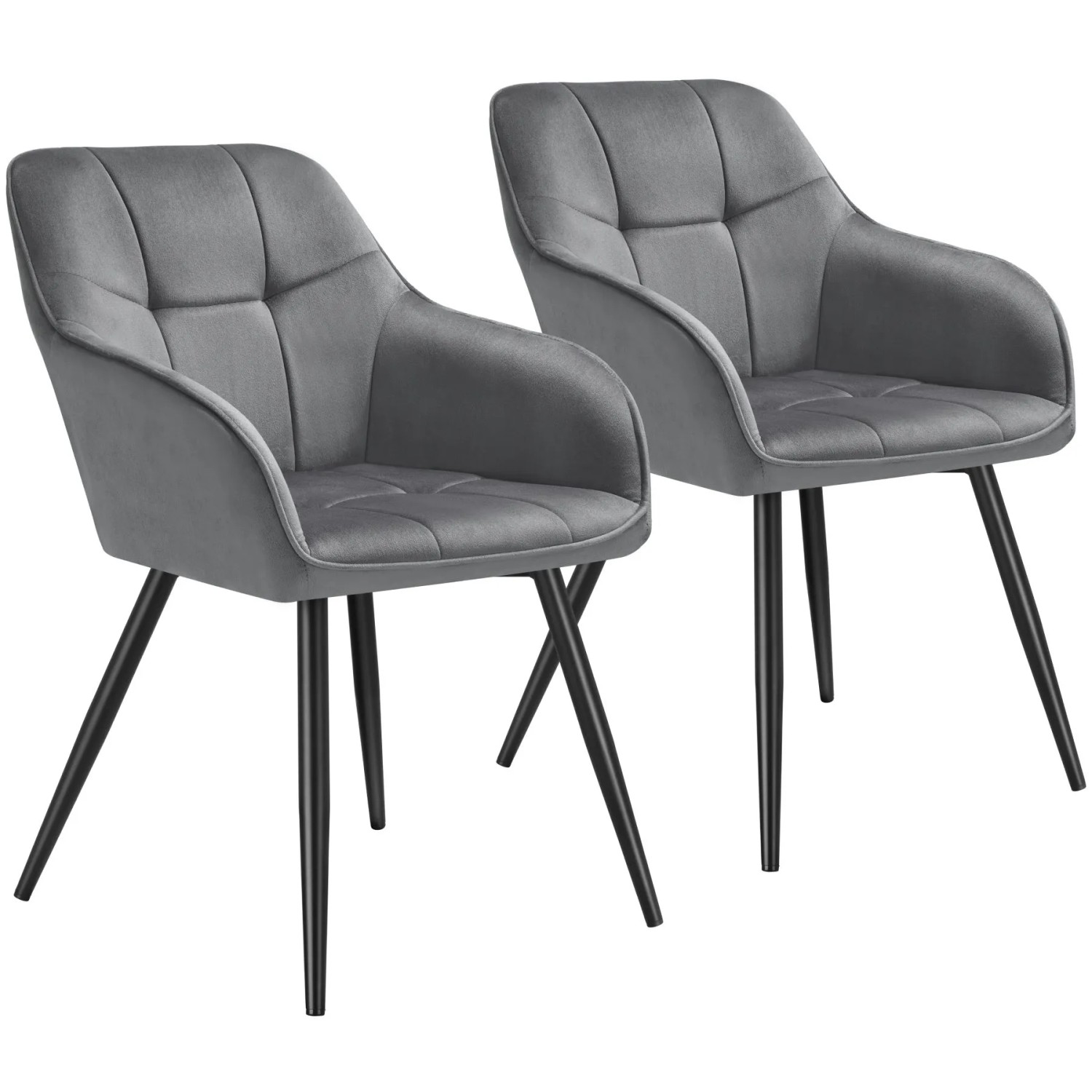 Tectake Esszimmerstuhl Marilyn Gepolstert  In Samtoptik  Gesteppt Durchgehende Lehne 2Er Set 62 x 58 x 82 cm Grau Schwarz