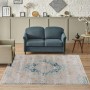 Blauer Kurzflor Teppich im Vintage-Design, 120x170 cm. Orientalischer Used-Look für Wohnzimmer.