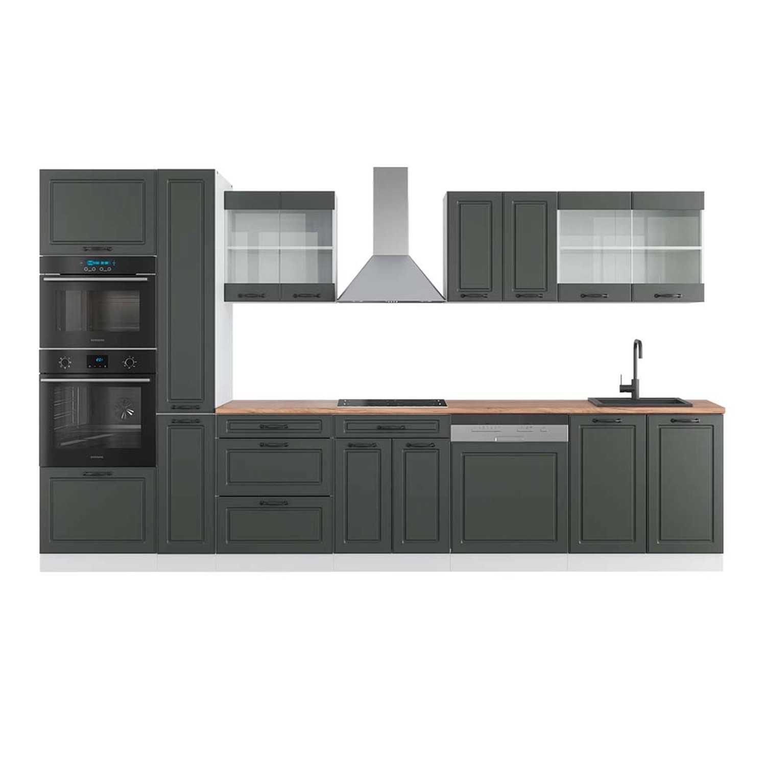 Vicco R-Line Küchenzeile Anthrazit Landhaus/Weiß 350 cm mit HochschrankAP E günstig online kaufen