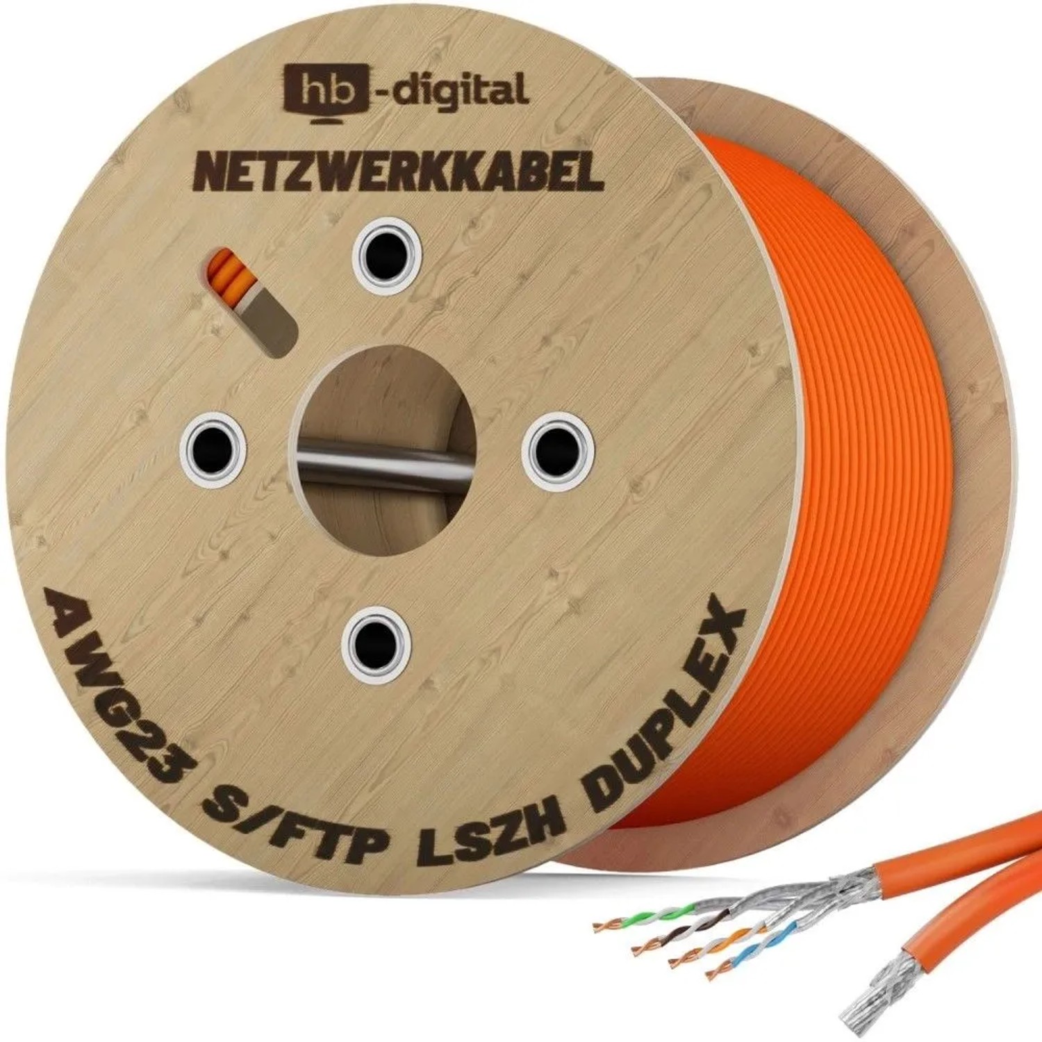 hb-digital CAT 7 Kabel Duplex Ethernetkabel LSZH max. 1000 MHz S/FTP AWG23 250m Orange