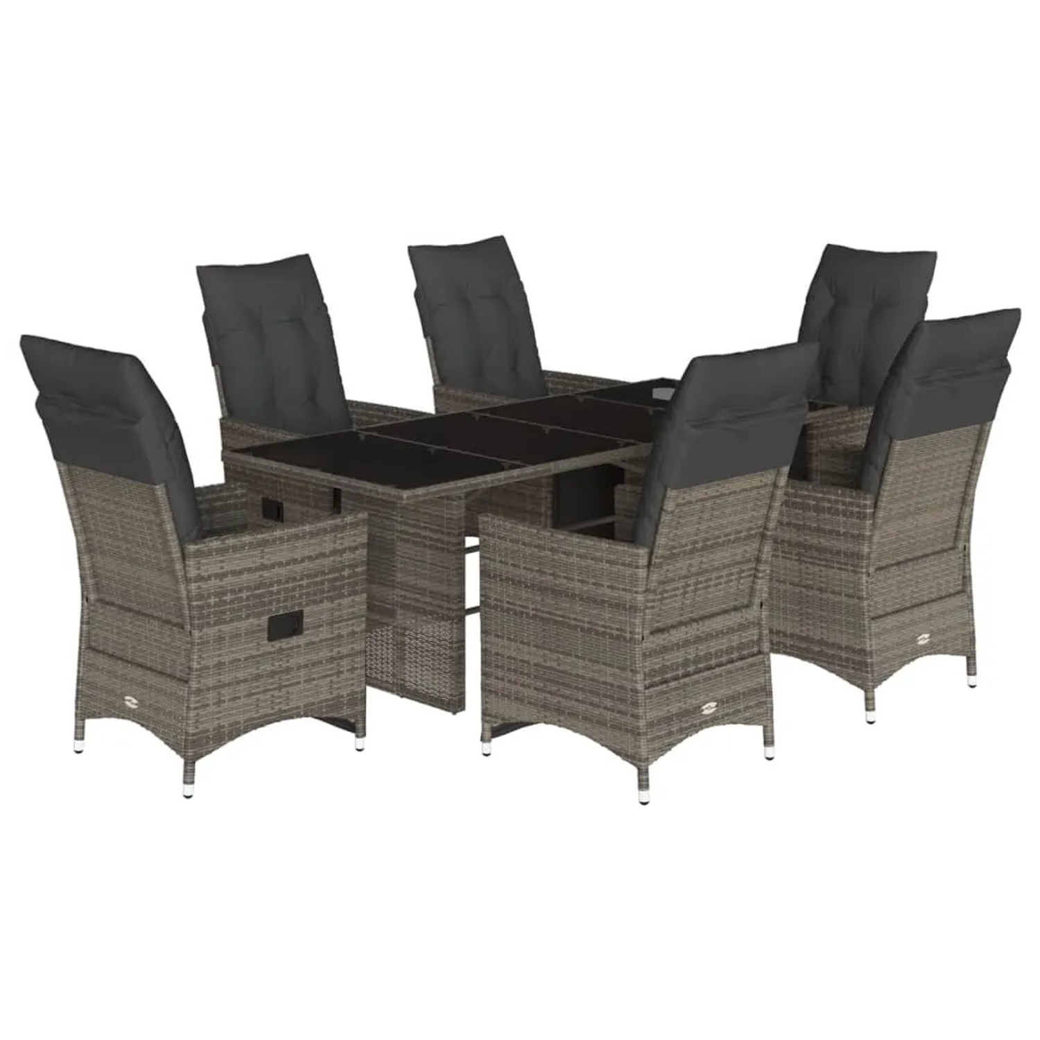 vidaXL 7-Tlg Garten-Bistro-Set mit Kissen Grau Poly Rattan 3276899