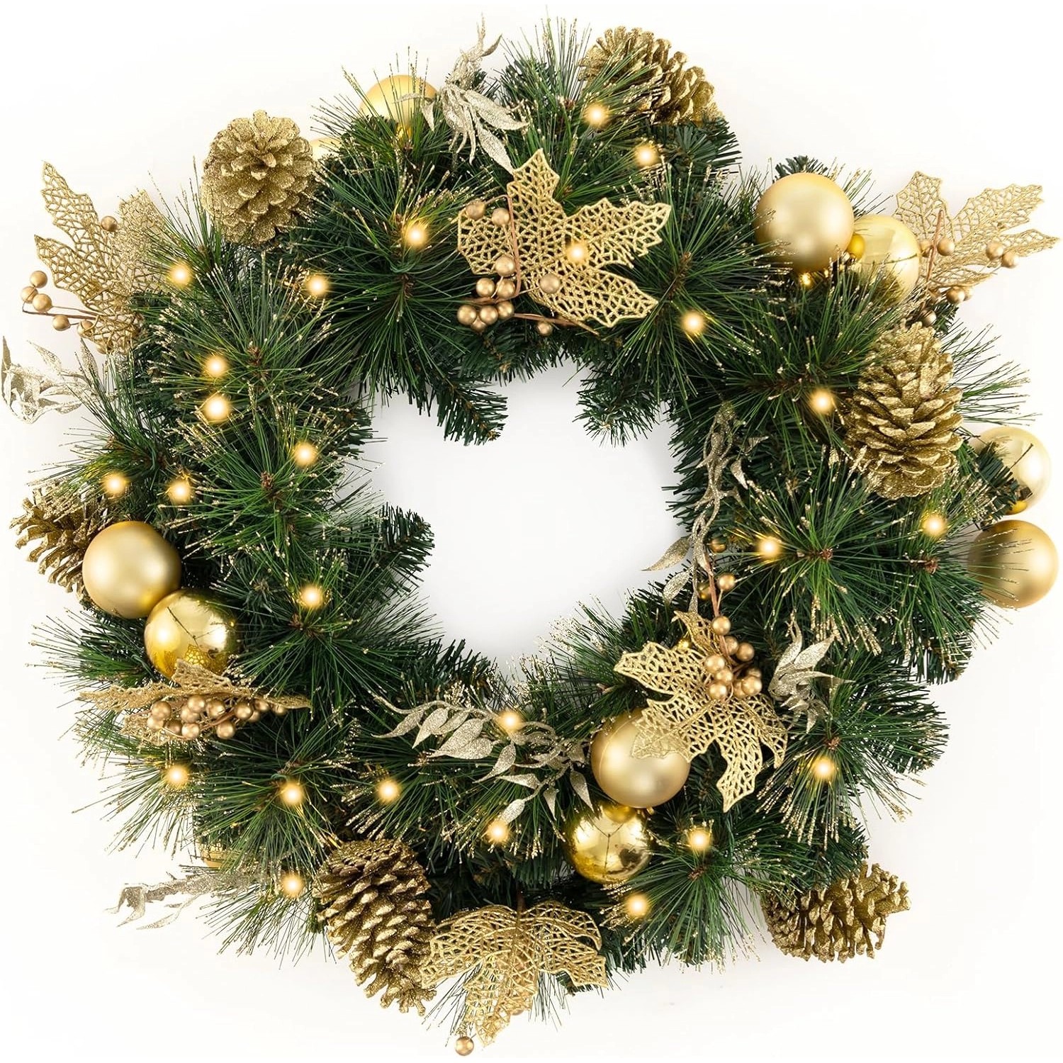 Costway Künstlicher Weihnachtskranz & Goldenen Kieferzapfen Grün 60cm