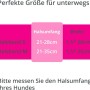 Größentabelle für PETSATION Leuchtendes Katzenhalsband Pink. Zeigt Halsumfang und Breite für Größen S und M.