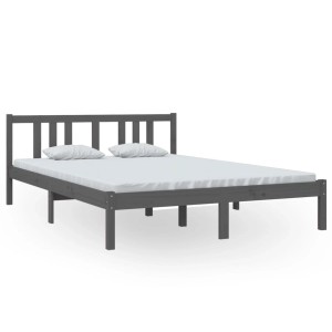 Graues Massivholzbett 140x200 cm mit Lattenrost und Kopfteil. Bett für Schlafzimmer.