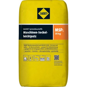 Sack Sakret Maschinen-Sockelputz leicht MSP-L 30 kg, gelb, für Innen- und Außenbereich.