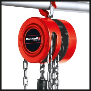 Einhell Kettenflaschenzug TC-CH 1000, rotes Metallgehäuse mit Kette und Haken.