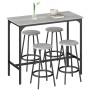 HOMCOM Bartisch Set mit 4 Barhockern, grauem MDF und Metall, 110x50x89,5 cm.
