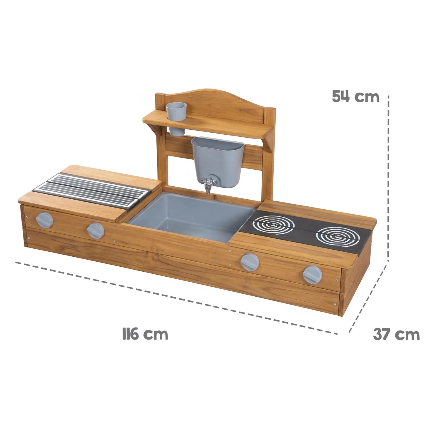 Roba 2in1 Balkonsandkasten und Matschküche aus Holz mit Spüle, Wasserhahn, Kochfeldern und Grill. Für Kinder.