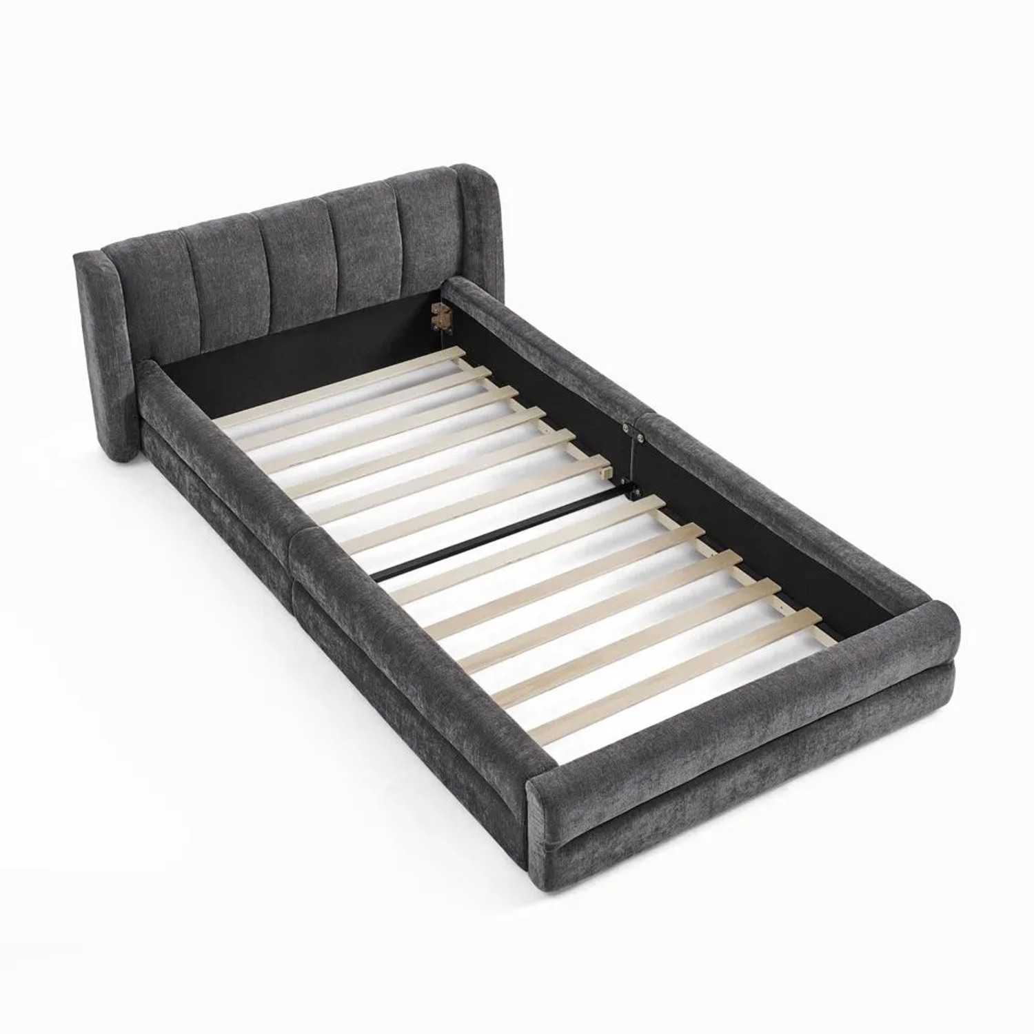 Okwish Einzelbett 90x200cm Mit Rückenlehne Chenille Kinderzimmer Grau Ohne Matratze