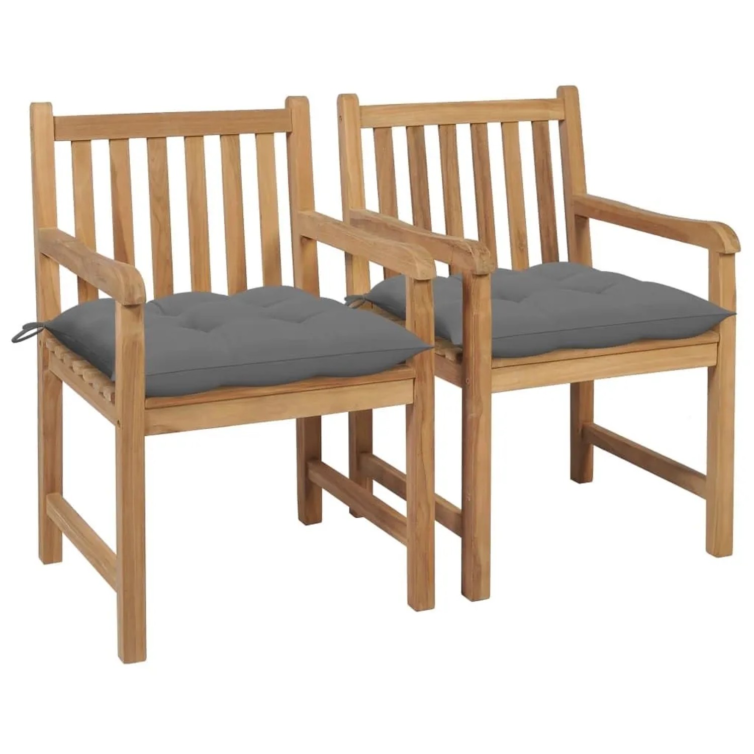 vidaXL Gartenstühle 2 Stk mit Grauen Kissen Massivholz Teak 3062746