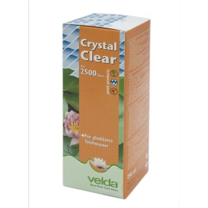 Velda Crystal Clear Teichpflege, 250ml, für klares Teichwasser. Produktverpackung mit Seerose.