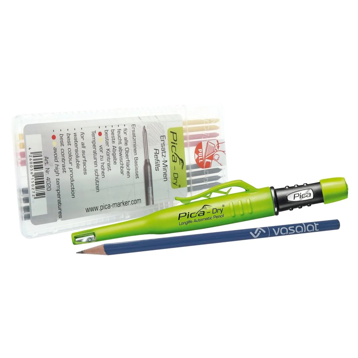 vasalat Set Pica Dry 3030 Tieflochmarker Longlife mit Ersatzminen Graphit 2B Gelb Rot