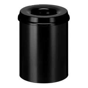 Schwarzer, selbstlöschender PROREGAL Papierkorb aus Metall, 15 Liter.