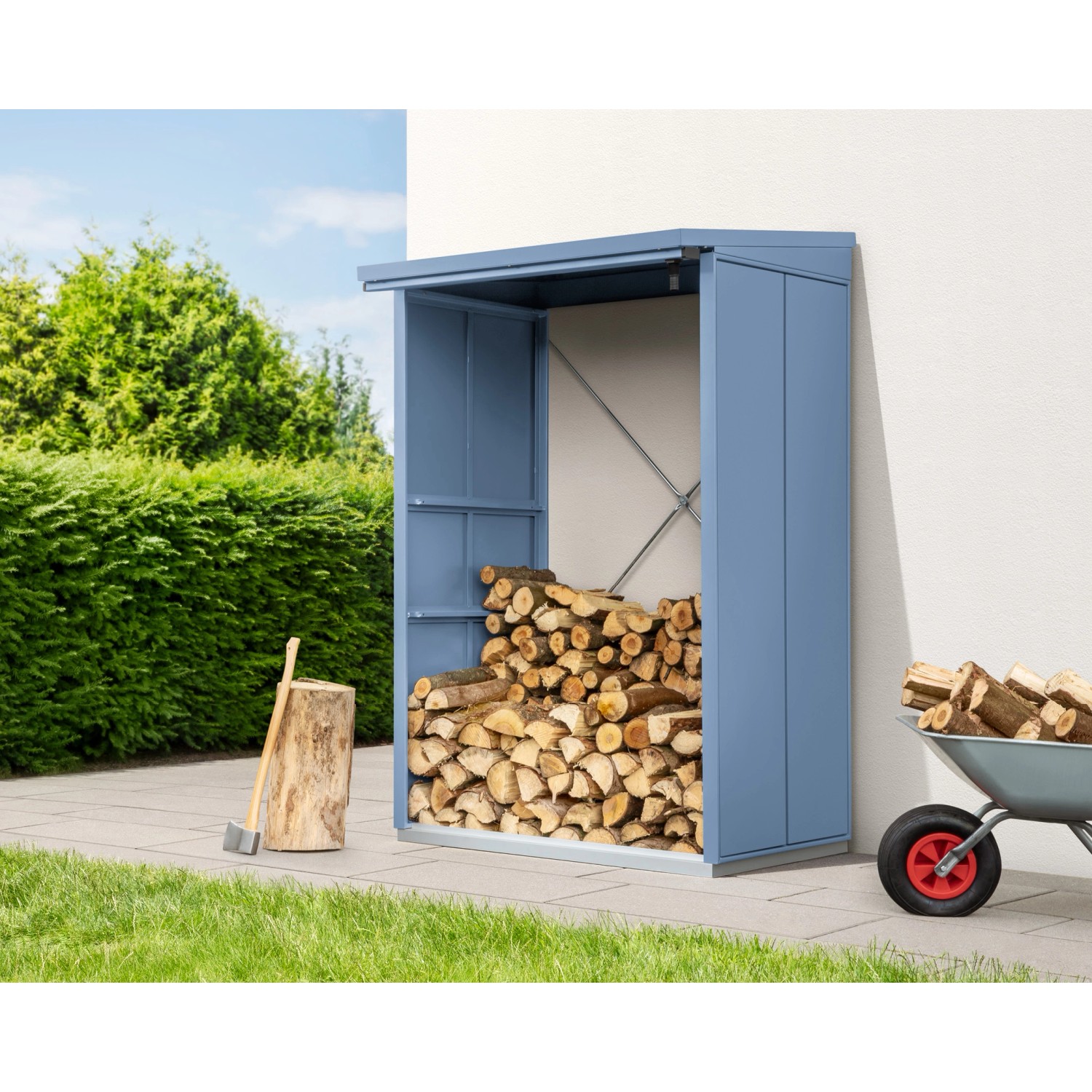 EcoStar Kaminholzregal Elegant-V Typ 1 aus Metall RAL5014 Taubenblau